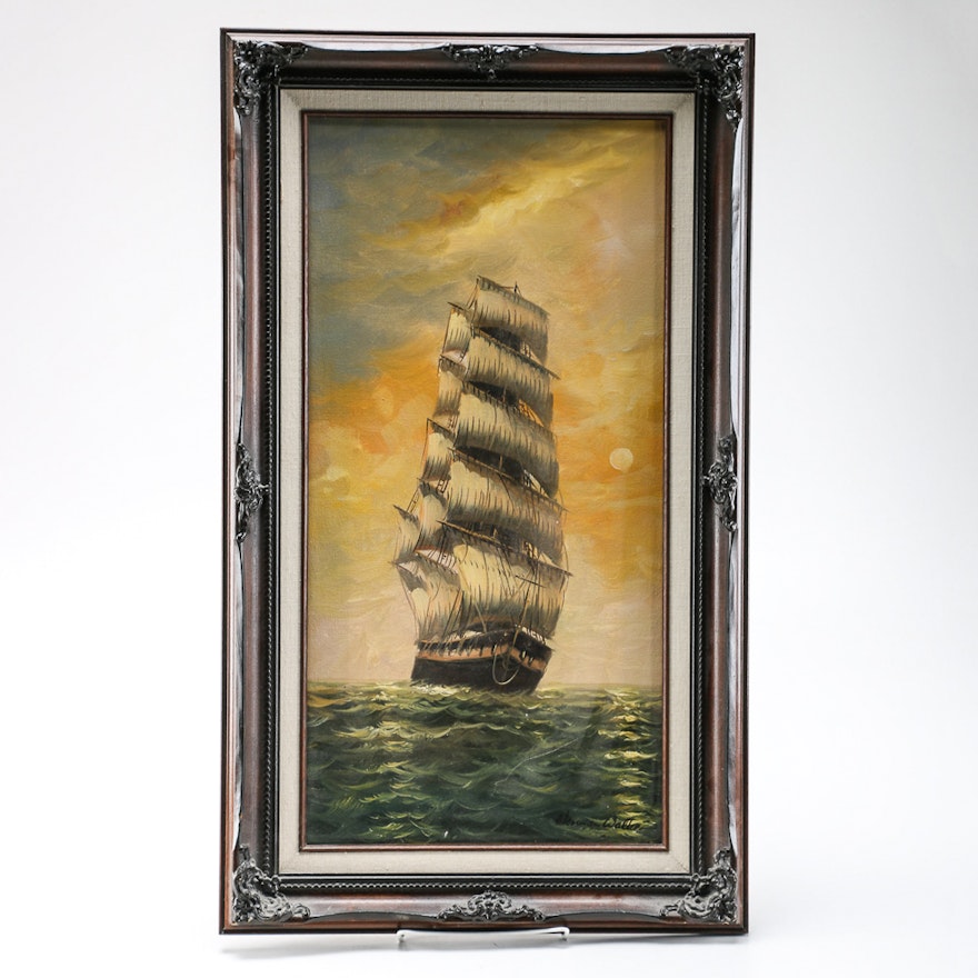 Norman Walker Oil on Canvas of a Sailing Ship