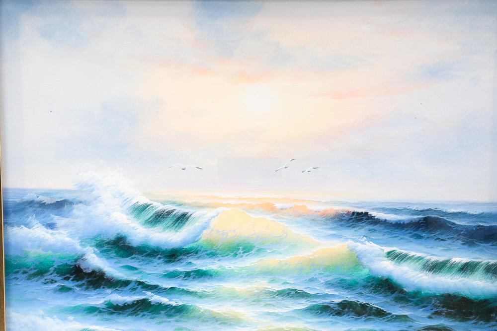 June Nelson Signed Oil Painting on Canvas of a Seascape
