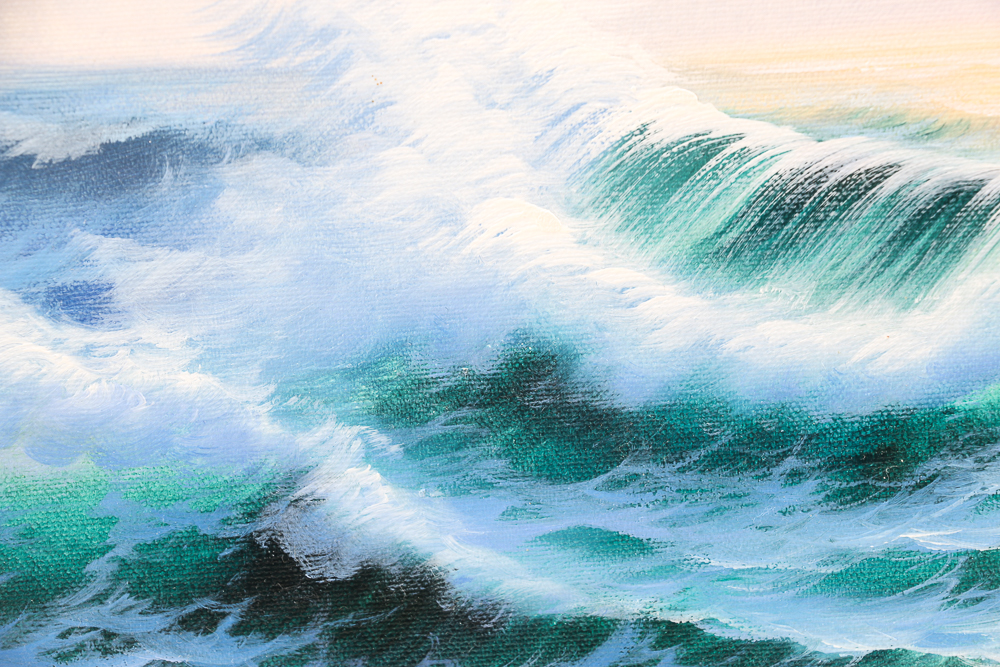 June Nelson Signed Oil Painting on Canvas of a Seascape