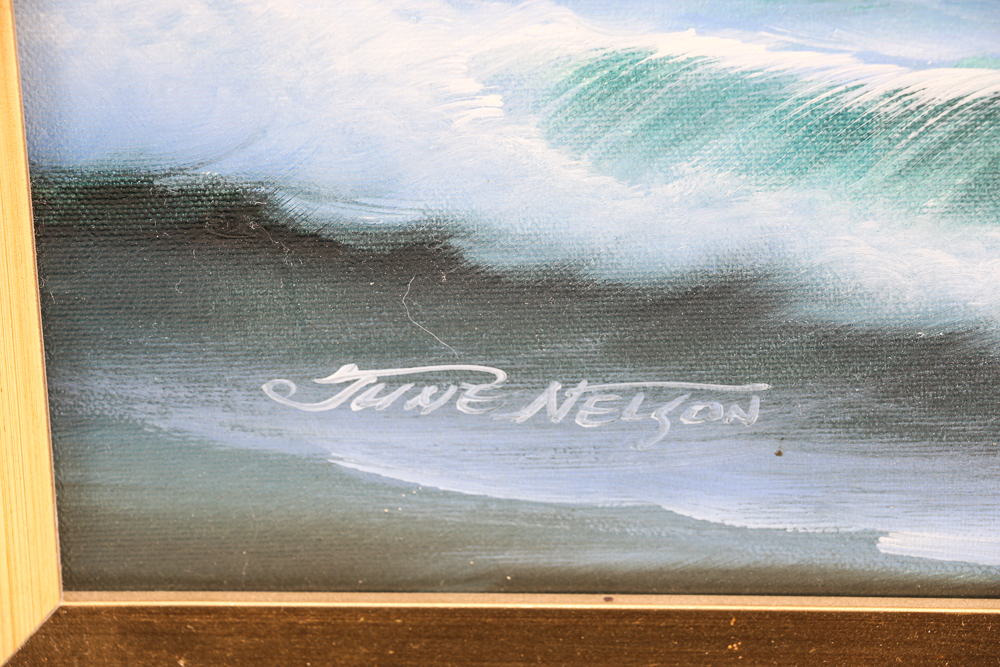 June Nelson Signed Oil Painting on Canvas of a Seascape