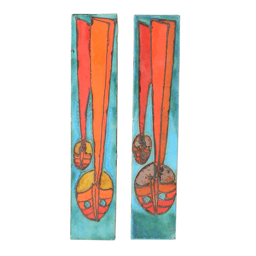 Vintage German Hand Painted Ceramic Art Tiles by Ruscha