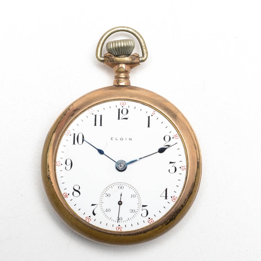 Antique Elgin Gold-Filled Open Face Pocket Watch