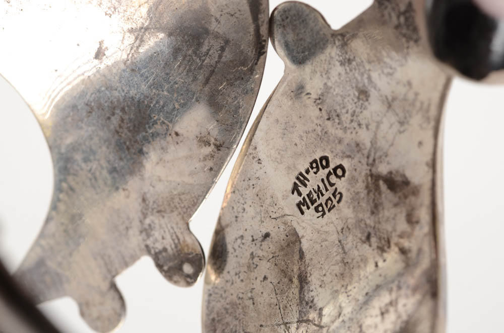 Mexican Sterling Abalone Shell Hinged Bracelet with Earrings