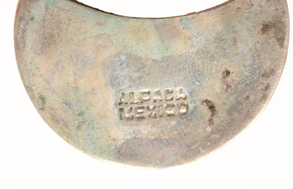 Mexican Sterling Abalone Shell Hinged Bracelet with Earrings