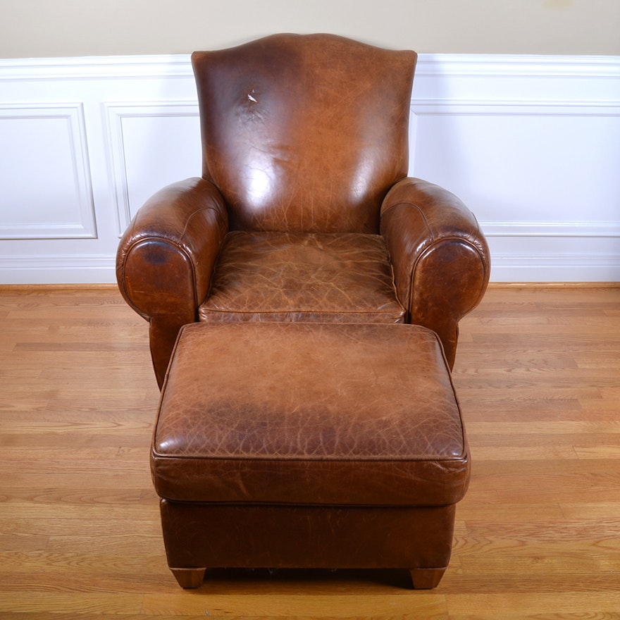 Mitchell Gold Leather Arm Chair and Ottoman