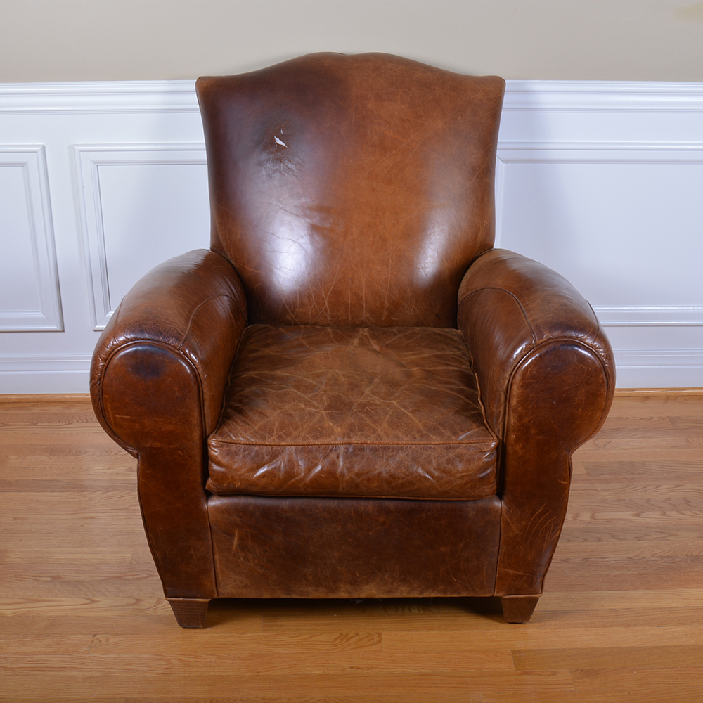 Mitchell Gold Leather Arm Chair and Ottoman