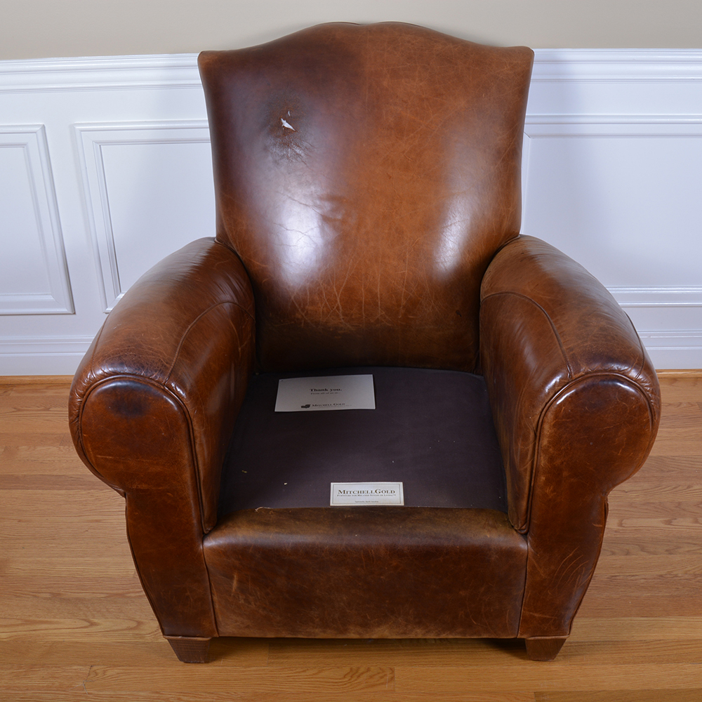 Mitchell Gold Leather Arm Chair and Ottoman