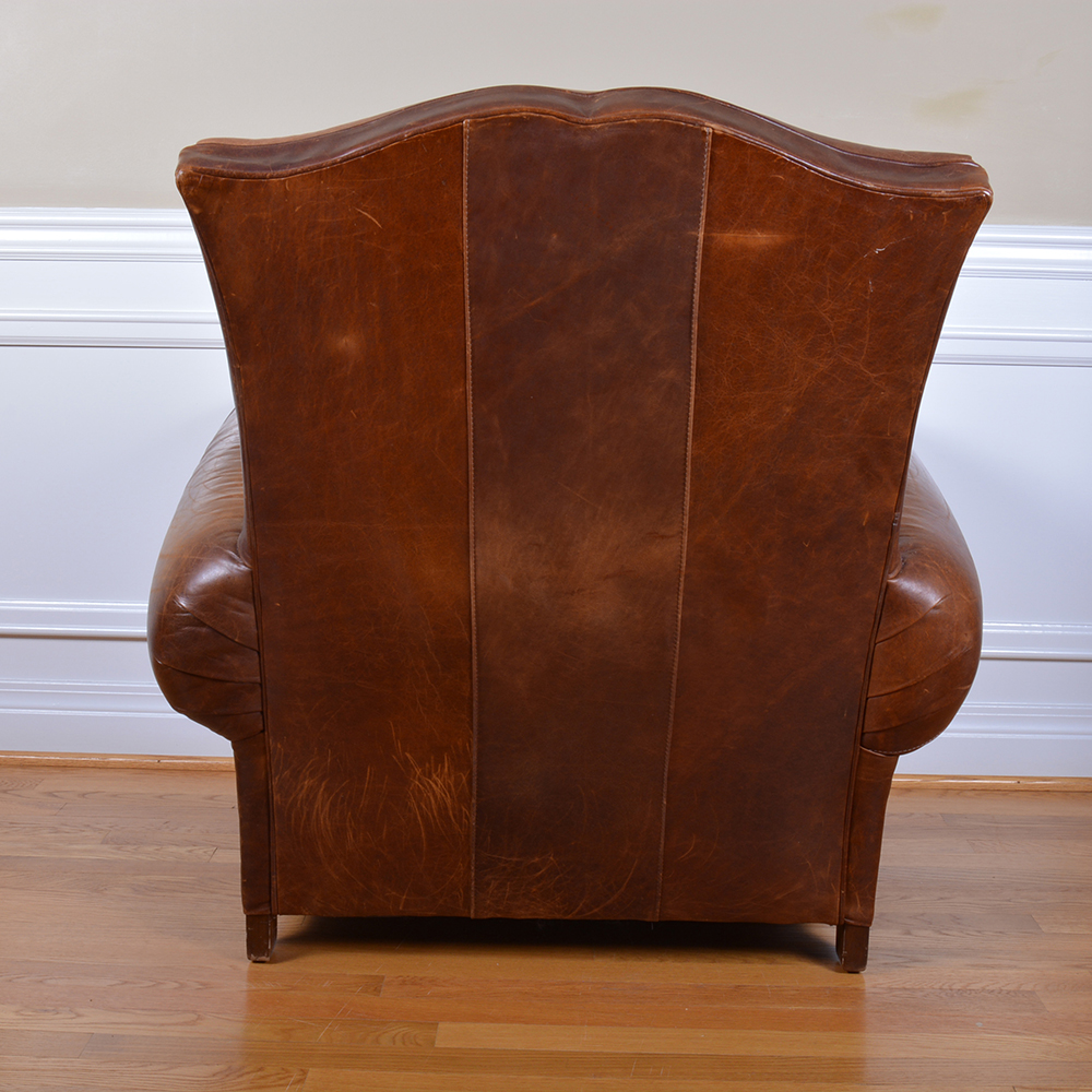 Mitchell Gold Leather Arm Chair and Ottoman