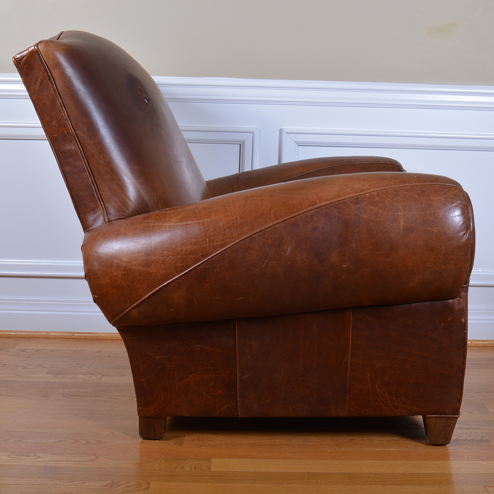 Mitchell Gold Leather Arm Chair and Ottoman