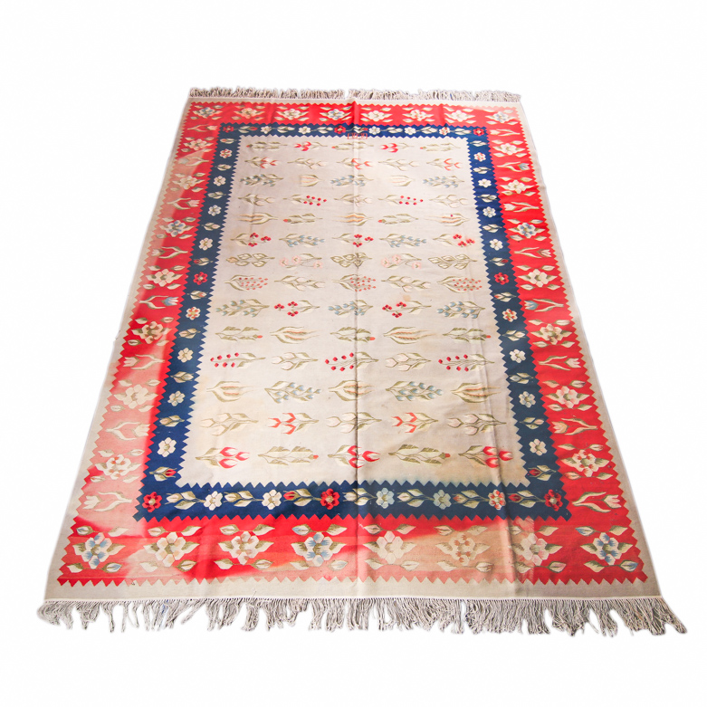 Signed, Handwoven Flat Weave Romanian Area Rug