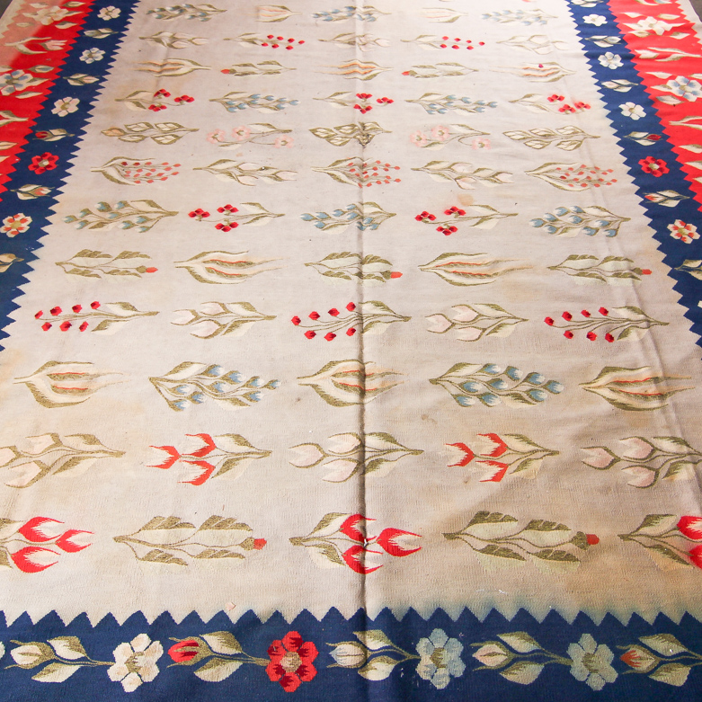 Signed, Handwoven Flat Weave Romanian Area Rug