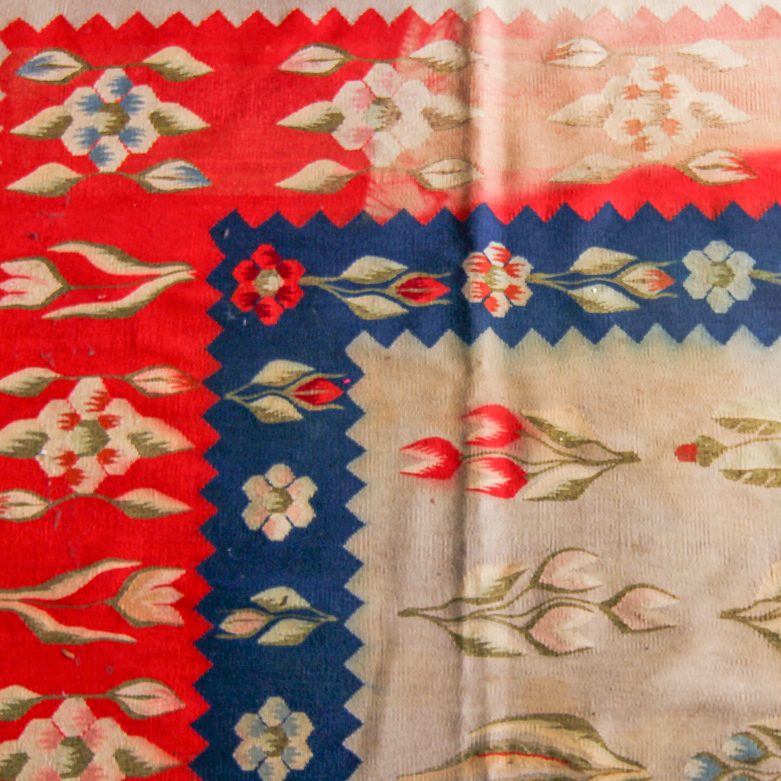 Signed, Handwoven Flat Weave Romanian Area Rug