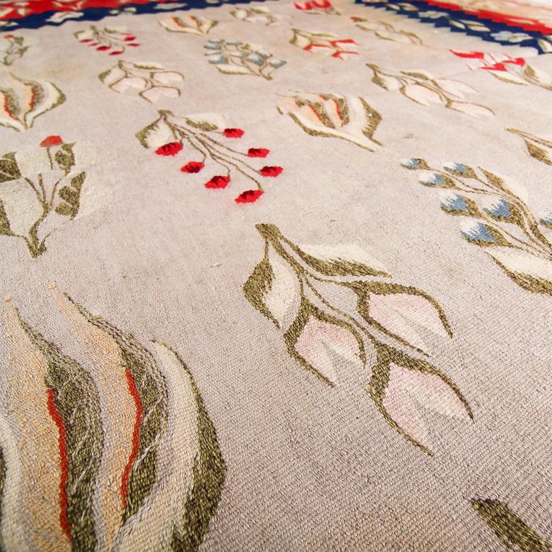 Signed, Handwoven Flat Weave Romanian Area Rug