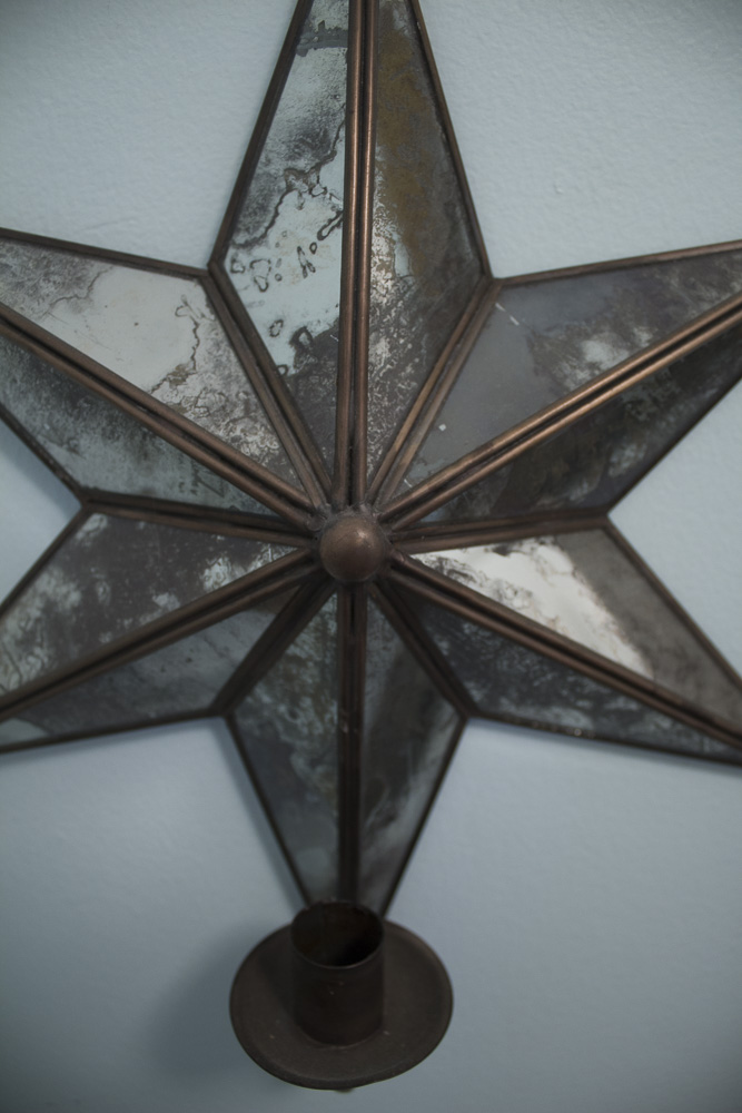 Vintage Mirror with Sconces and Brass Unbrella Stand