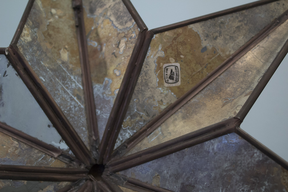 Vintage Mirror with Sconces and Brass Unbrella Stand