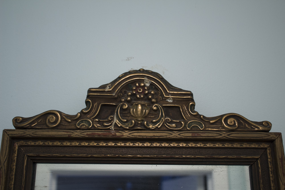 Vintage Mirror with Sconces and Brass Unbrella Stand