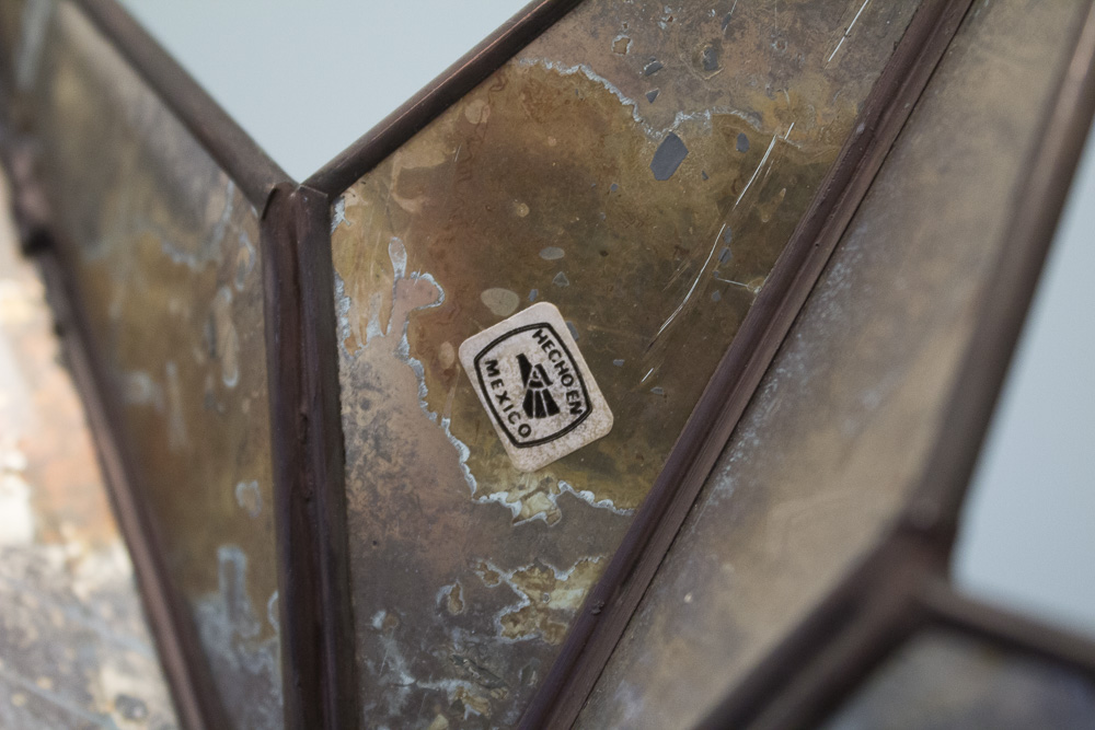 Vintage Mirror with Sconces and Brass Unbrella Stand