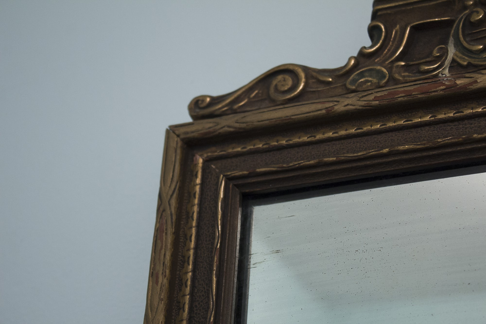 Vintage Mirror with Sconces and Brass Unbrella Stand