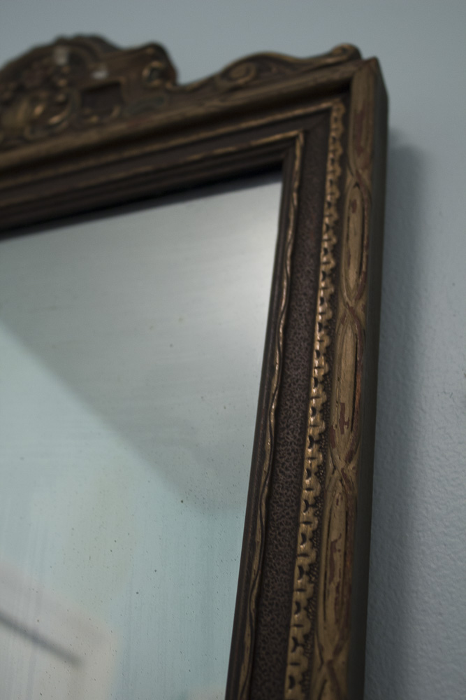 Vintage Mirror with Sconces and Brass Unbrella Stand