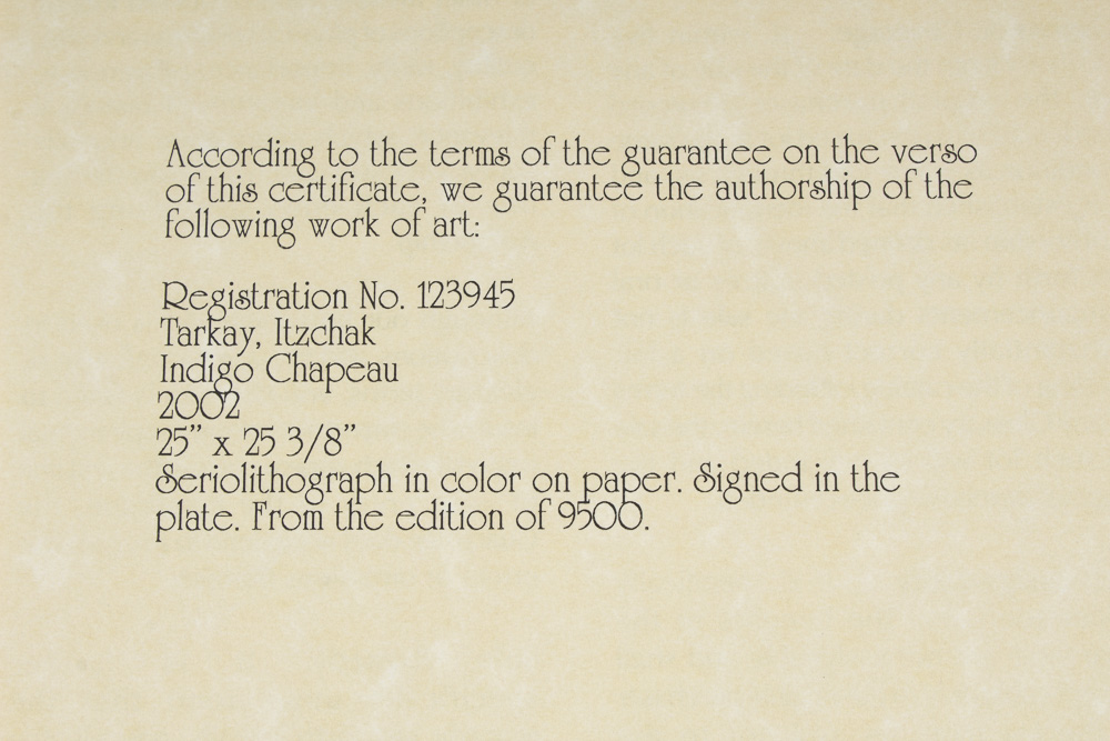 Itzchak Tarkay Unframed Seriolithograph "Indigo Chapeau"