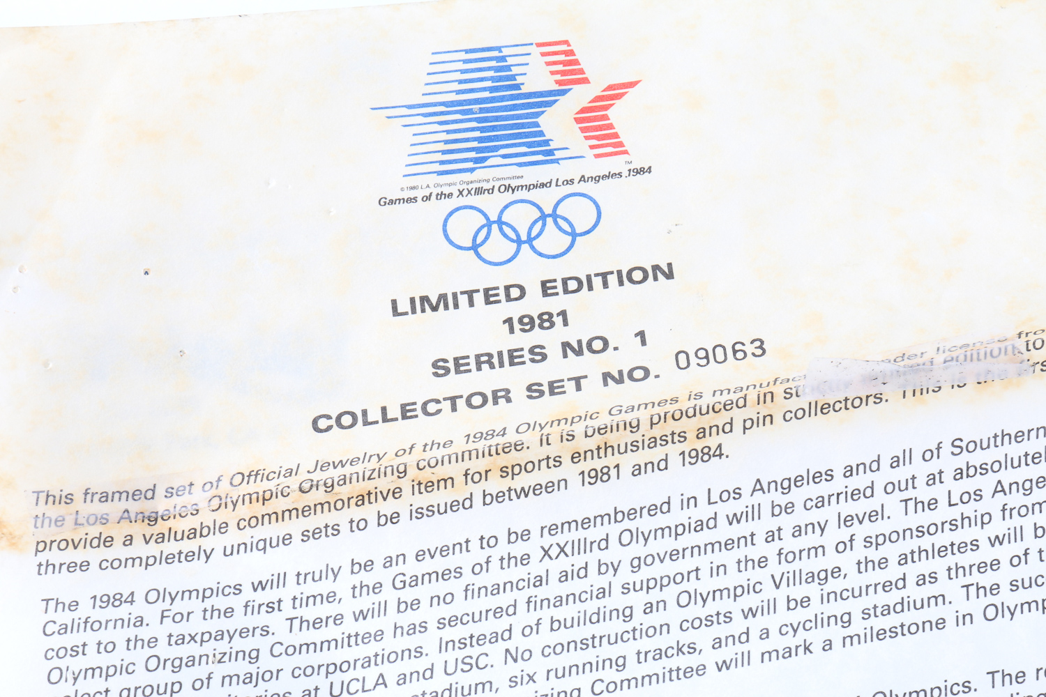 Framed Collection of 1984 Olympics Pins