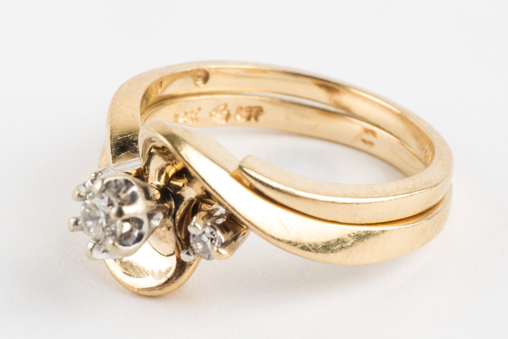 14K Yellow Gold Diamond Bypass Engagement Ring and Jacket Set