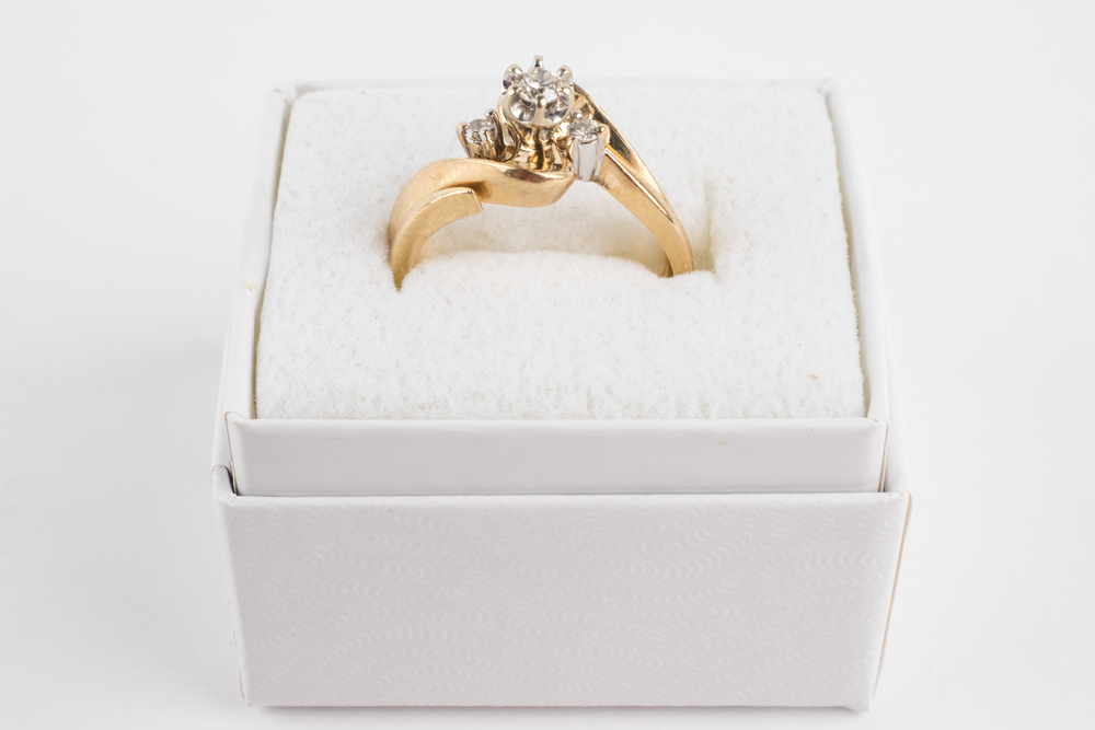 14K Yellow Gold Diamond Bypass Engagement Ring and Jacket Set