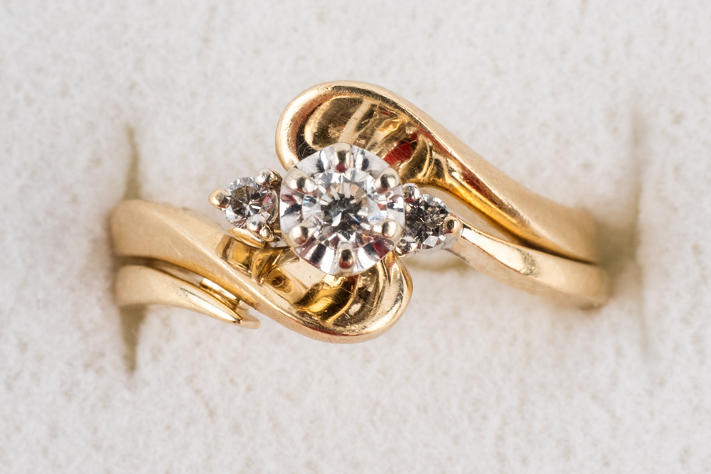 14K Yellow Gold Diamond Bypass Engagement Ring and Jacket Set