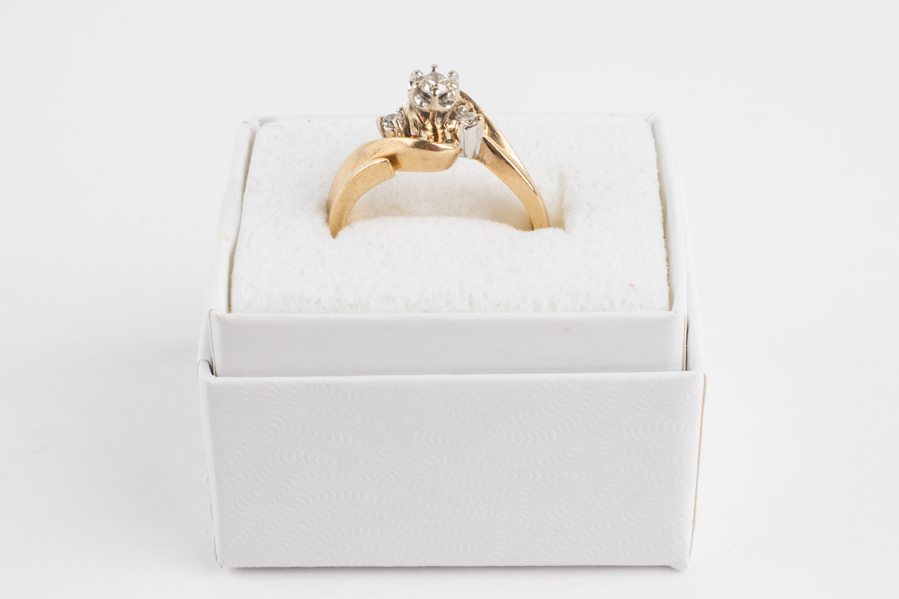 14K Yellow Gold Diamond Bypass Engagement Ring and Jacket Set