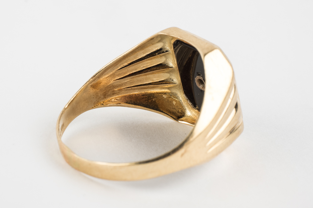 10K Yellow Gold Men's Onyx and Diamond Ring