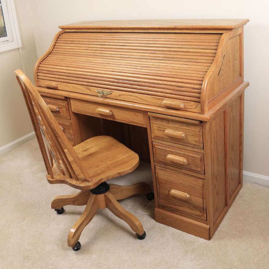 Eagle Craft Roll Top Desk and Rolling Chair