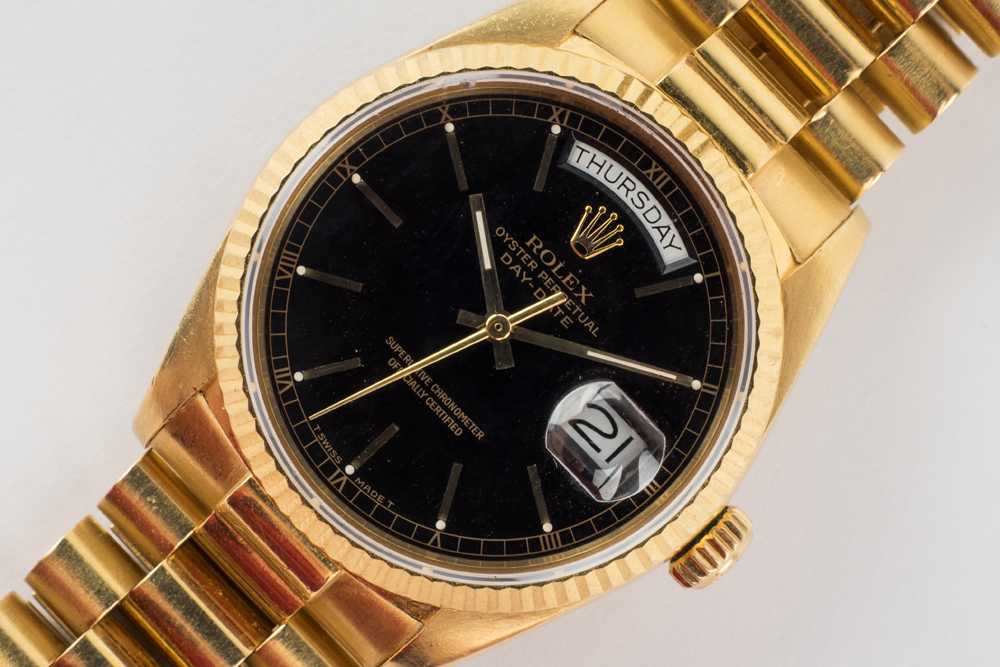 Men's 18K Yellow Gold Rolex Oyster Perpetual Day Date President Model 18038 Watch