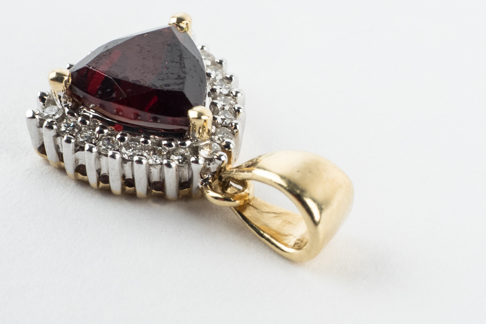 14K Yellow And White Gold Diamond Garnet Pendant