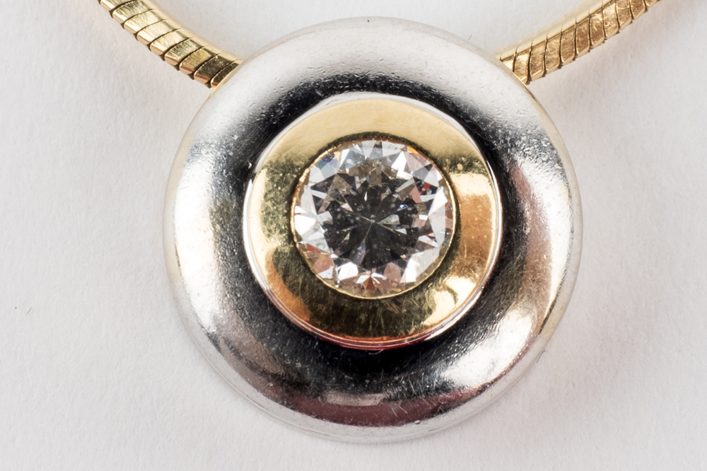 14K Two-Tone Gold Diamond Solitaire Slide Pendant Necklace