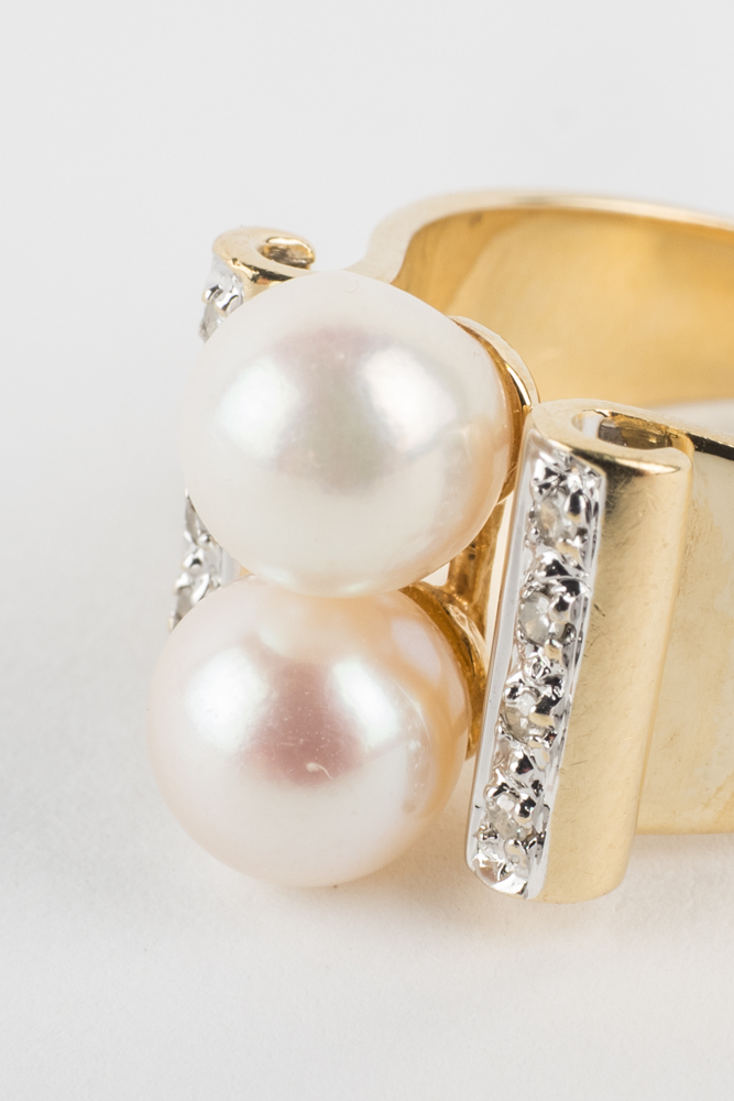 14K Yellow and White Gold Pearl Diamond Ring