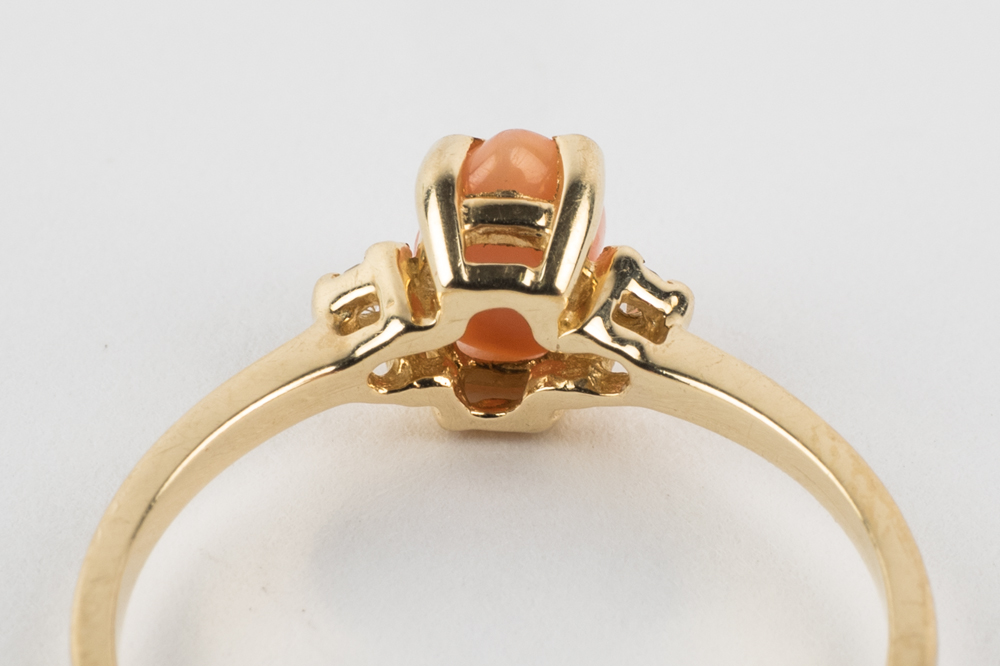 14K Yellow Gold Diamond Coral Ring