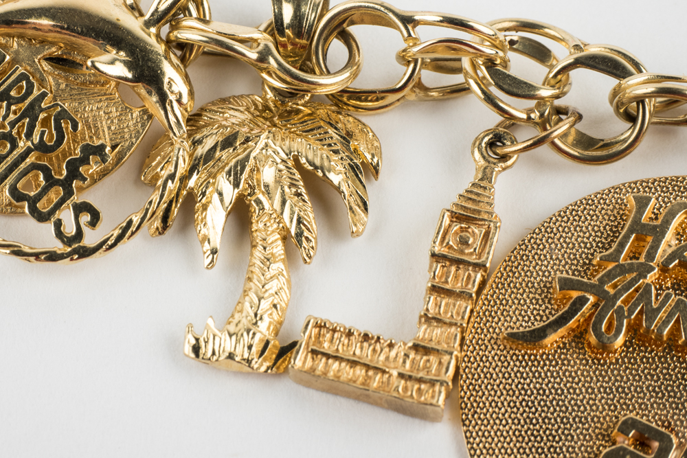 14K Yellow Gold Charm Bracelet With Cubic Zirconia