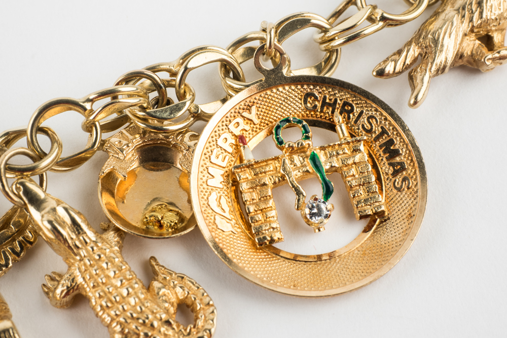14K Yellow Gold Charm Bracelet With Cubic Zirconia