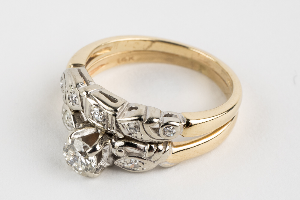 14K Yellow and Whilte Gold Diamond Bridal Set