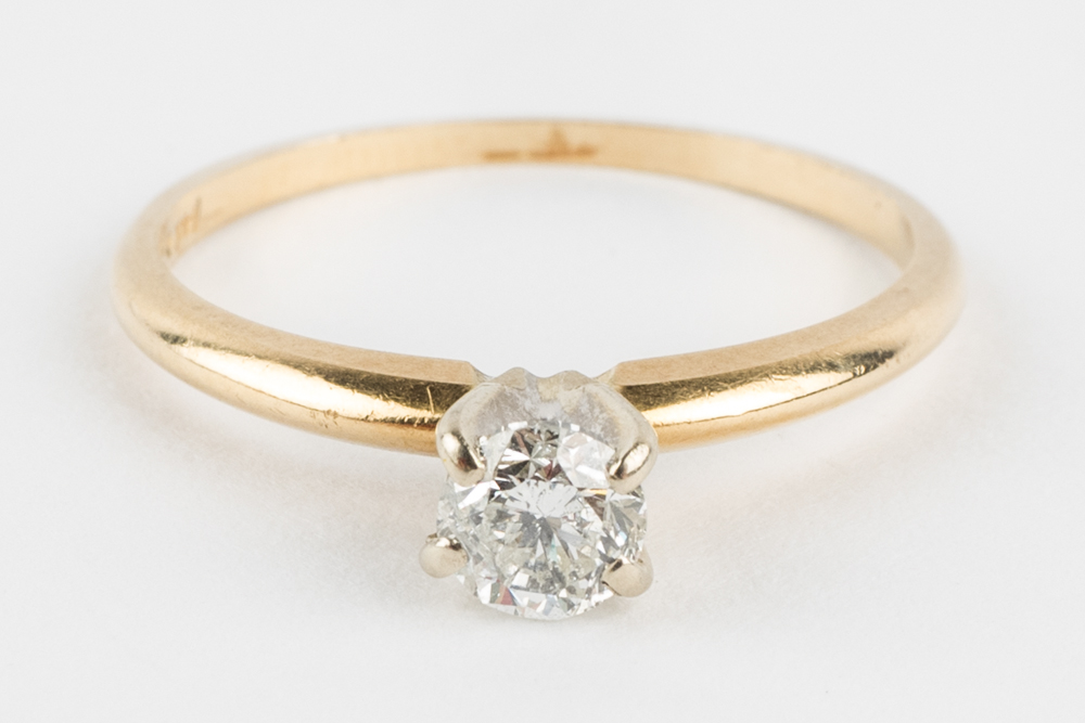 14K Yellow and White Gold Diamond Solitaire Ring