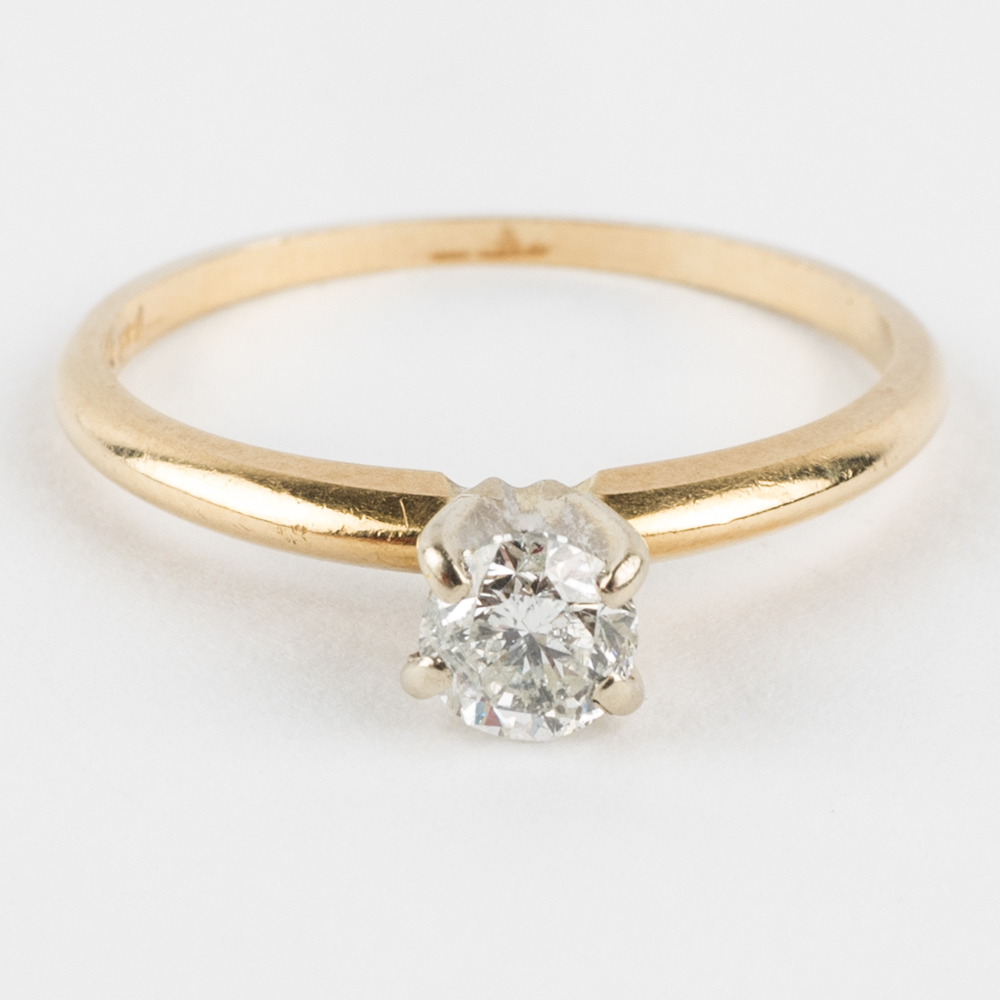 14K Yellow and White Gold Diamond Solitaire Ring