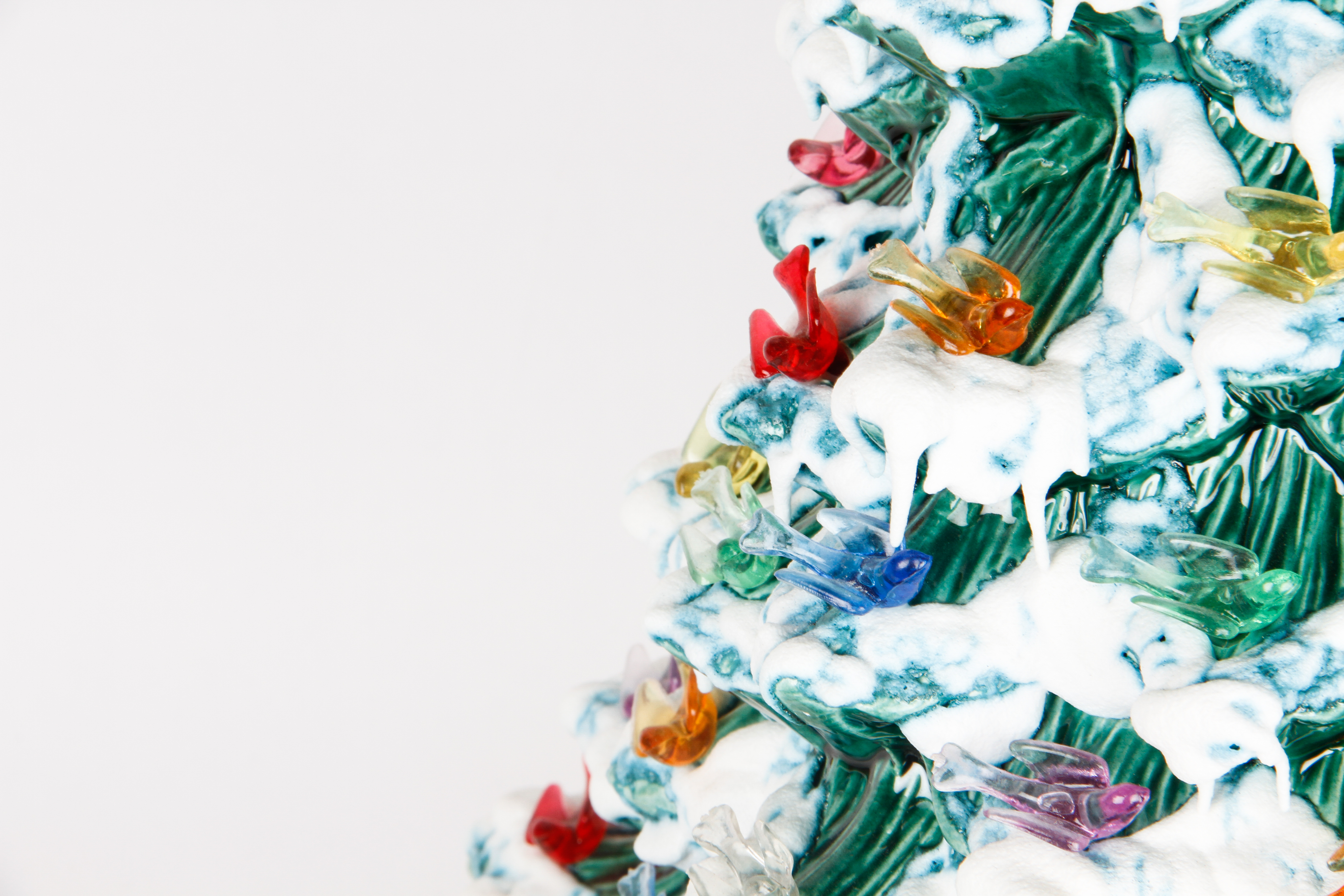 Vintage Ceramic Christmas Tree Lamp with Bird Ornaments