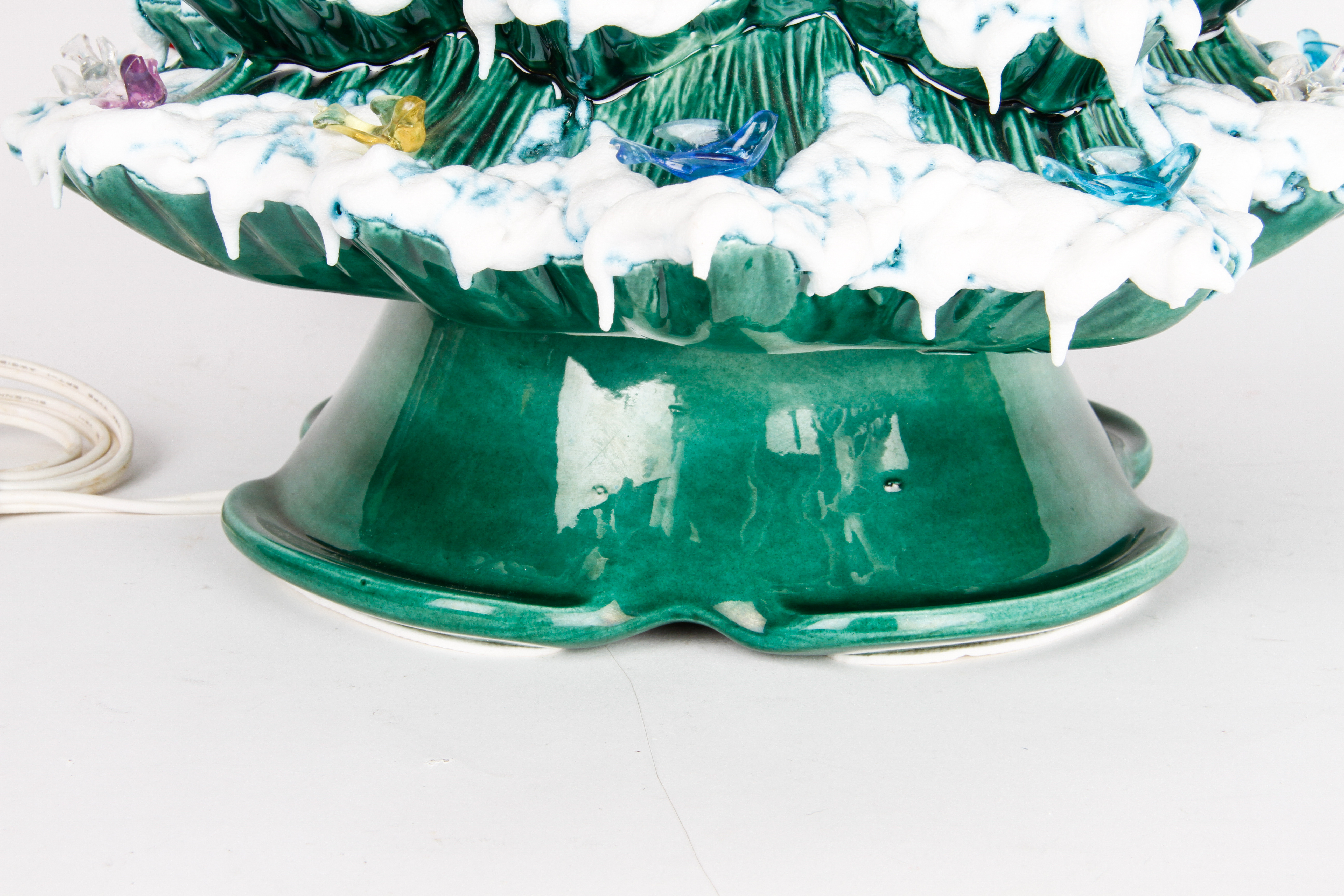 Vintage Ceramic Christmas Tree Lamp with Bird Ornaments