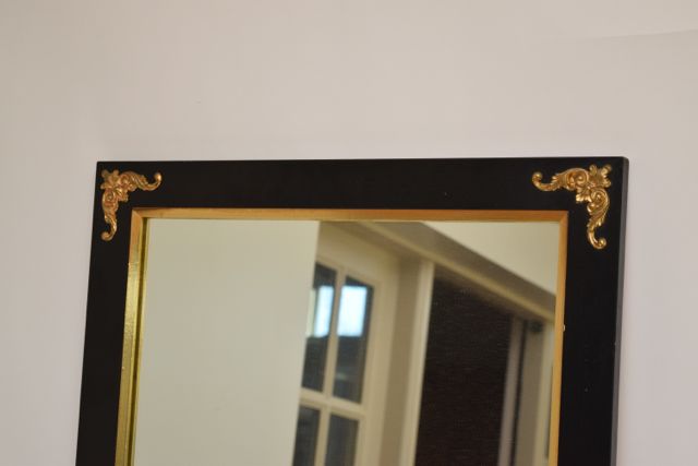 Vintage Turner Mfg. Co., Chicago, Black and Gilt Painted Wood and Metal Wall Mirror
