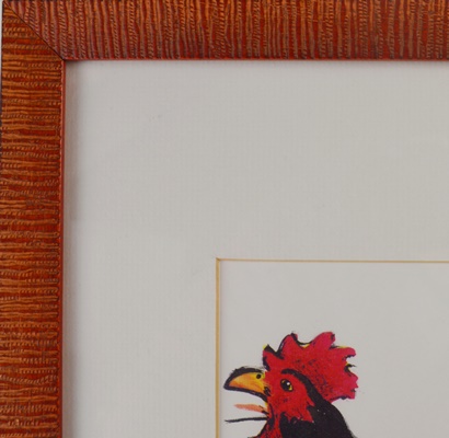 Tai Poon "Rooster" Original Watercolor on Silk and Carved Rooster