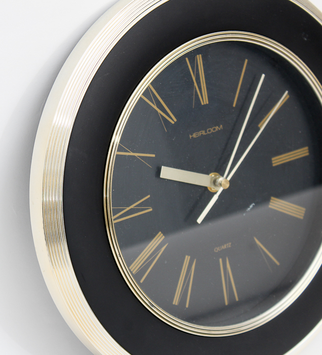 Round Black and Gold Tone Heirloom Clock