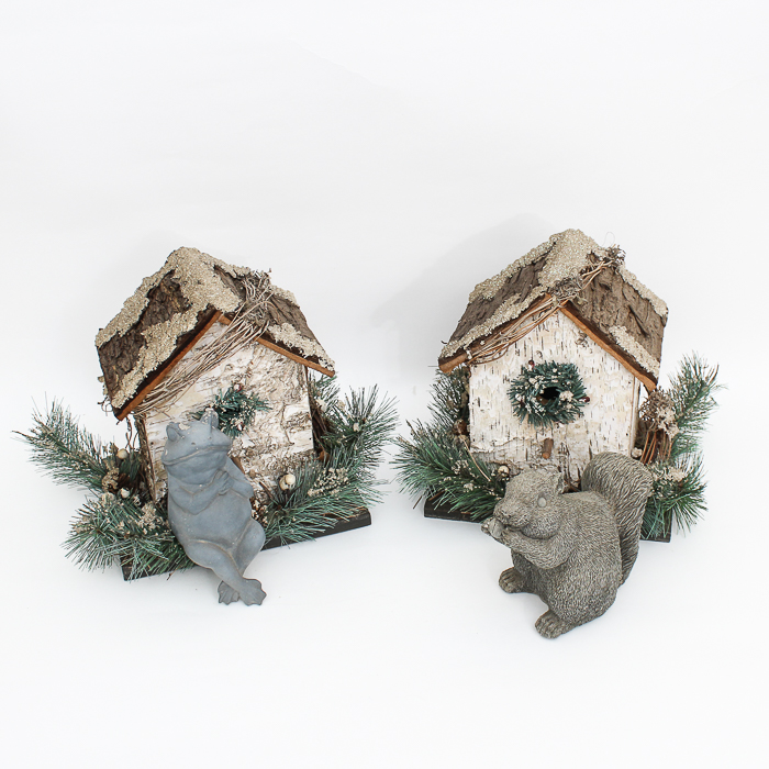 Decorative Wooden Bird Houses and Animal Figurines
