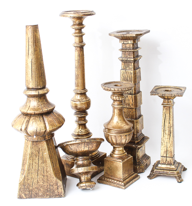 Collection of Gold Tone Candle Pedestals