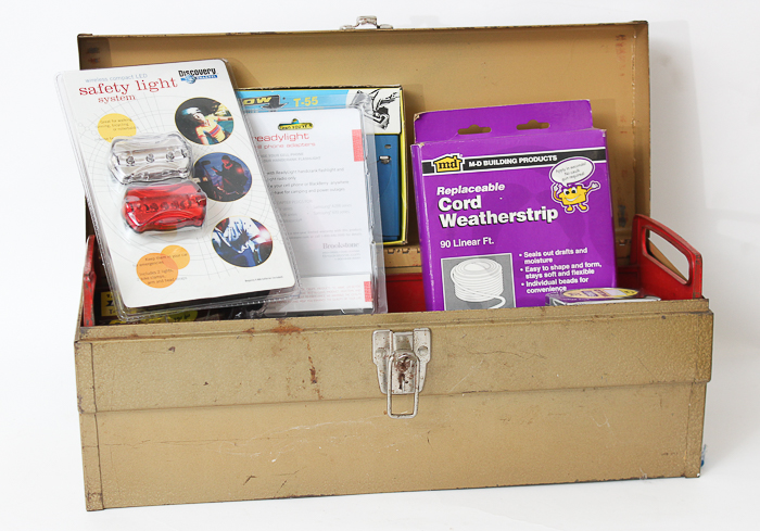 Assortment of Tools and Tool Box, Including a Vintage Craftsman Drill