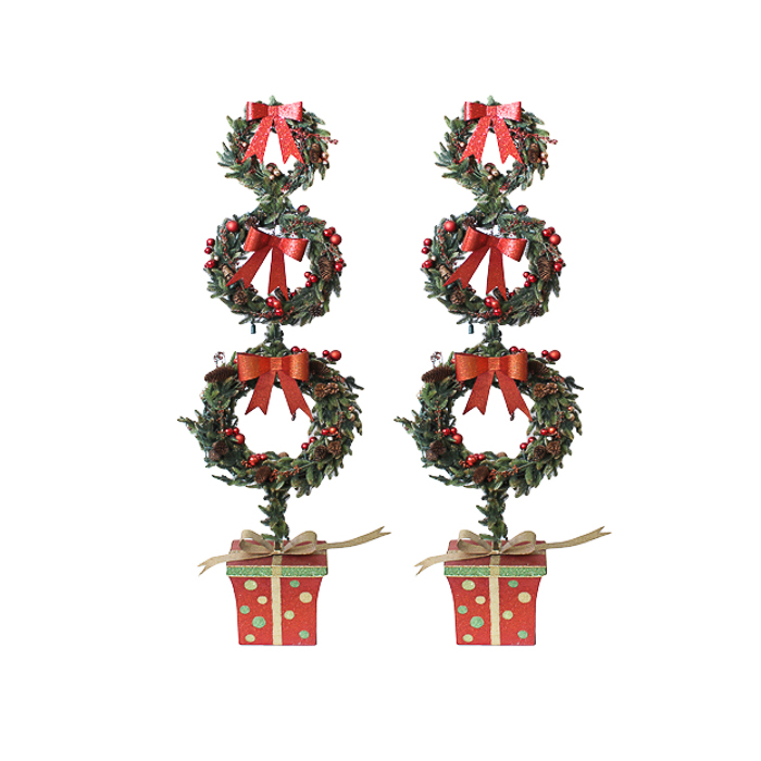 Pair of Christmas Wreath Topiaries